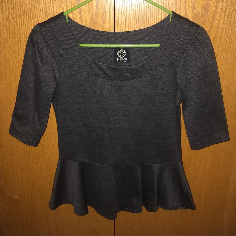 Bobeau Peplum Top Gray Petite XS